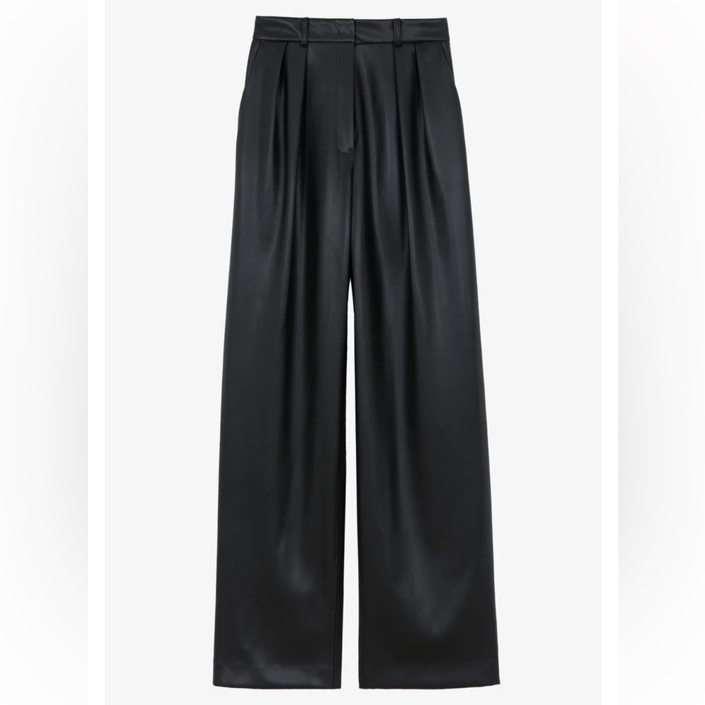 Frankie Shop FAUX LEATHER pleated wide leg PANTS - BLACK - Picture 3 of 5